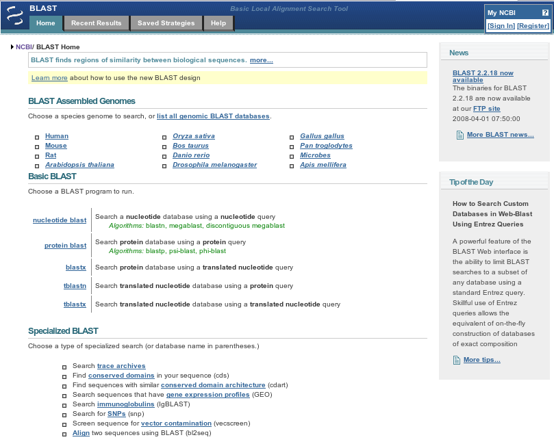 NCBI BLAST entry site.